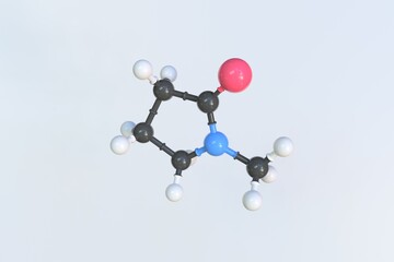 N-methylpyrrolidone molecule made with balls, scientific molecular model. 3D rendering