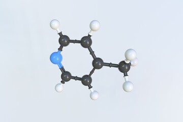 Molecule of 4-picoline, isolated molecular model. 3D rendering