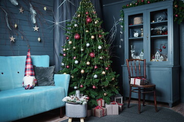 New Year's studio decorations. Cozy Christmas Eve