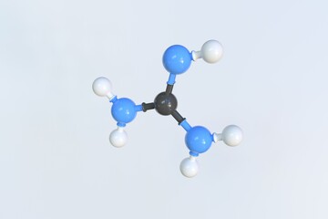Guanidine molecule made with balls, scientific molecular model. 3D rendering