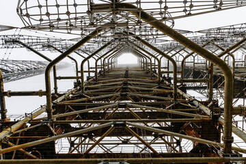 Radar System Duga at the Chernobyl Exclusion Zone, Ukraine. Abandoned soviet antenna complex
