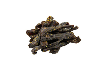 South african dried meat biltong isolated on a white background