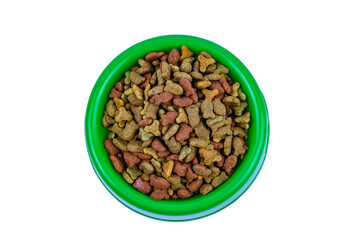 Bowl with pet food isolated on a white background