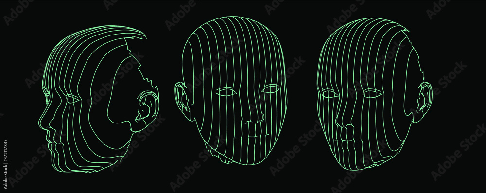Poster 3d wireframe of a human head on dark background. concept for artificial intelligence and neural netw