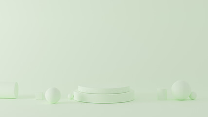 Green stone podium, Cosmetic display product stand on a green background. 3D rendering