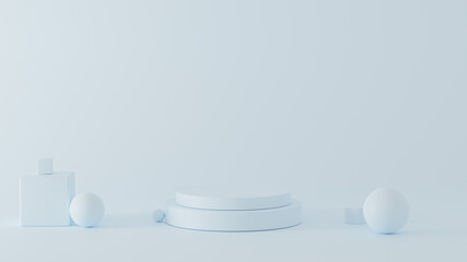 Light blue stone podium, Cosmetic display product stand on a light blue background. 3D rendering
