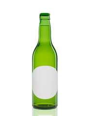 Green bottle on a white background, isolated. dark beer.