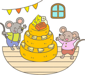 かわいいネズミのイラスト・チーズ大好き/This is an illustration of a mouse that got his favorite cheese.