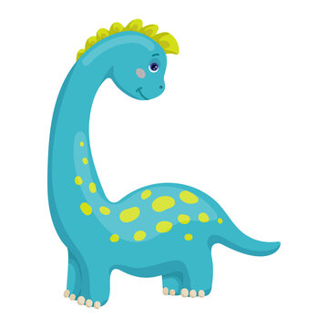 Cute cartoon dinosaur, brontosaurus. Vector graphics.