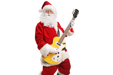 Cool santa claus playing an electirc guitar