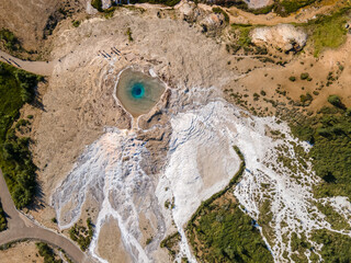 Impressive view of Icelands Geysir Geisir in the Golden Circule, the geothermal activity and a...