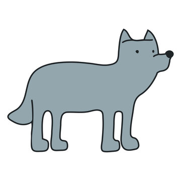 Wolf, an illustration of a cute wolf in a child's flat style doodle