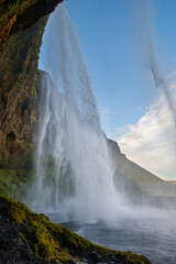 Picturesque waterfall Seljalandsfoss autumn view, southwest Iceland.