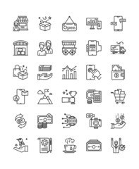 Vector outline icon set of business owner and related