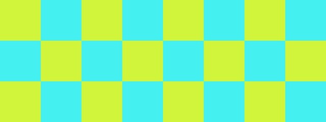 Checkerboard banner. Cyan and Lime colors of checkerboard. Big squares, big cells. Chessboard, checkerboard texture. Squares pattern. Background.
