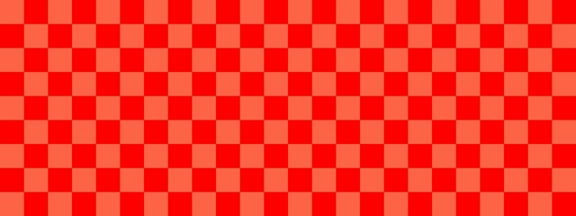 Checkerboard banner. Red and Tomato colors of checkerboard. Small squares, small cells. Chessboard, checkerboard texture. Squares pattern. Background.