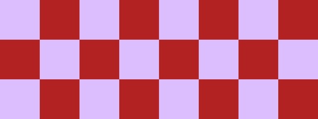 Checkerboard banner. Firebrick and Lavender colors of checkerboard. Big squares, big cells. Chessboard, checkerboard texture. Squares pattern. Background.