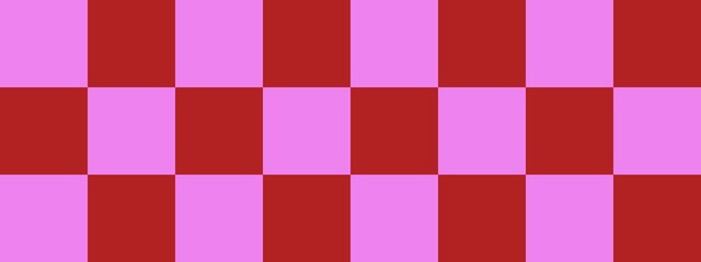 Checkerboard banner. Firebrick and Violet colors of checkerboard. Big squares, big cells. Chessboard, checkerboard texture. Squares pattern. Background.