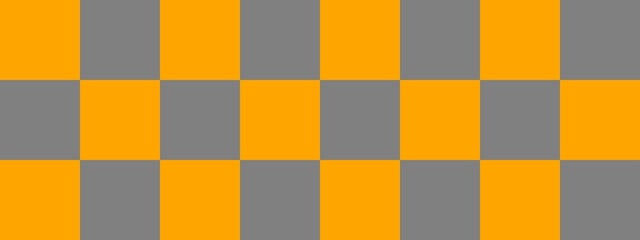 Checkerboard banner. Grey and Orange colors of checkerboard. Big squares, big cells. Chessboard, checkerboard texture. Squares pattern. Background.
