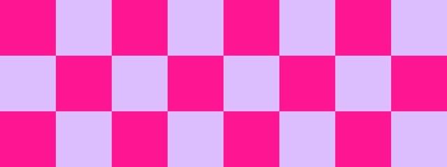 Checkerboard banner. Lavender and Deep pink colors of checkerboard. Big squares, big cells. Chessboard, checkerboard texture. Squares pattern. Background.