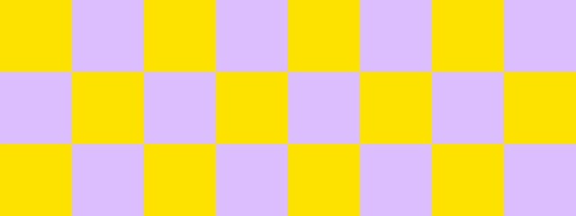 Checkerboard banner. Lavender and Yellow colors of checkerboard. Big squares, big cells. Chessboard, checkerboard texture. Squares pattern. Background.
