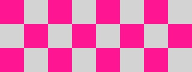 Checkerboard banner. Light grey and Deep pink colors of checkerboard. Big squares, big cells. Chessboard, checkerboard texture. Squares pattern. Background.