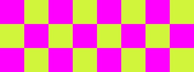 Checkerboard banner. Lime and Magenta colors of checkerboard. Big squares, big cells. Chessboard, checkerboard texture. Squares pattern. Background.