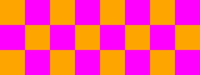 Checkerboard banner. Magenta and Orange colors of checkerboard. Big squares, big cells. Chessboard, checkerboard texture. Squares pattern. Background.