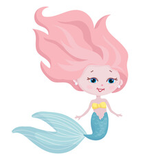 Little cartoon mermaid. Vector graphics on a white background.
