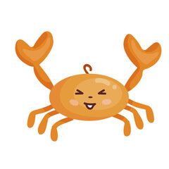 Cartoon cute kawaii crab vector graphics isolated on white background.