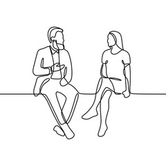 man with woman talking sitting oneline continuous single line art