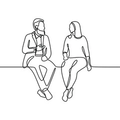 man with woman talking sitting oneline continuous single line art