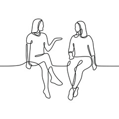 woman with woman talking sitting oneline continuous single line art
