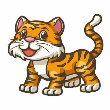 Illustration of cute cartoon tiger. It can be used as part of the overall design.