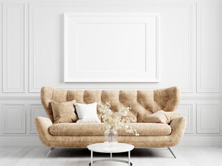horizontal frame on the wall, modern interior mockup