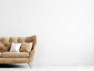 blank wall mockup, empty room mockup, white wall with modern sofa in living room