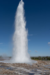 Impressive view of Icelands Geysir Geisir in the Golden Circule, the geothermal activity and a attraction for tourists in Iceland