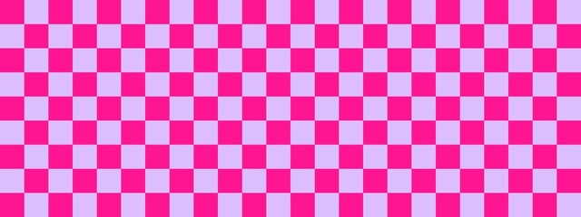 Checkerboard banner. Lavender and Deep pink colors of checkerboard. Small squares, small cells. Chessboard, checkerboard texture. Squares pattern. Background.