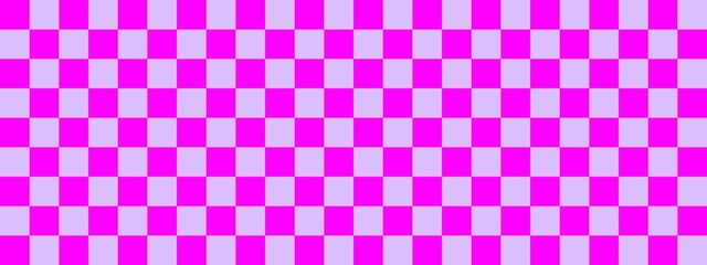 Checkerboard banner. Lavender and Magenta colors of checkerboard. Small squares, small cells. Chessboard, checkerboard texture. Squares pattern. Background.