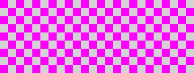 Checkerboard banner. Light grey and Magenta colors of checkerboard. Small squares, small cells. Chessboard, checkerboard texture. Squares pattern. Background.