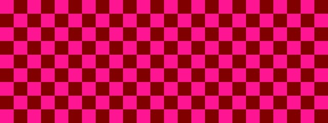 Checkerboard banner. Maroon and Deep pink colors of checkerboard. Small squares, small cells. Chessboard, checkerboard texture. Squares pattern. Background.