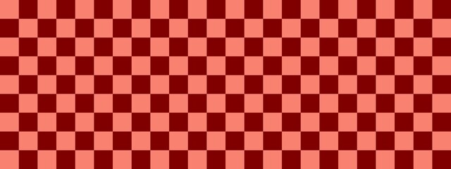 Checkerboard banner. Maroon and Salmon colors of checkerboard. Small squares, small cells. Chessboard, checkerboard texture. Squares pattern. Background.