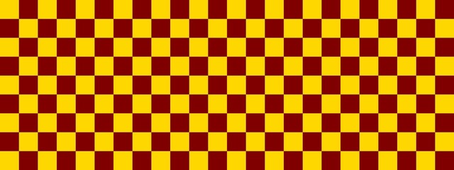 Checkerboard banner. Maroon and Gold colors of checkerboard. Small squares, small cells. Chessboard, checkerboard texture. Squares pattern. Background.