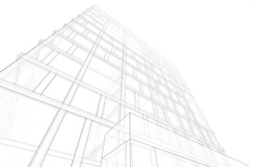Architecture digital sketch drawing 3d illustration