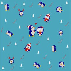 penguin pattern in love on a light blue background