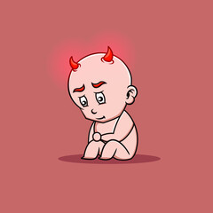 hand draw sad baby devil character vector doodle illustration editable for logo or decoration