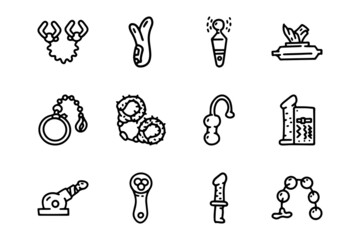 Sex toys line vector doodle simple icon set - obrazy, fototapety, plakaty