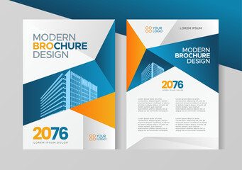 Flyer brochure design, business cover size A4 template, geometric tri-fold blue and orange color