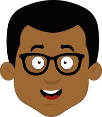 Vector illustration of a cartoon man's face with a happy expression and nerdy glasses

