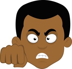 Vector illustration of a cartoon man's face, with an angry expression and a fist bump